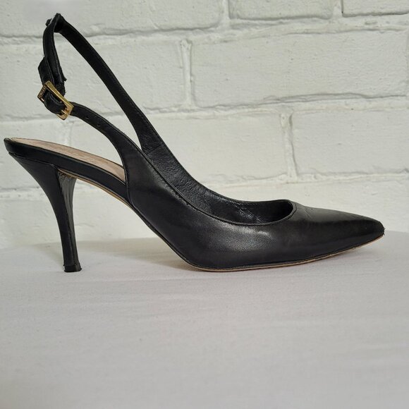 Vince Camuto Minimalist Black Leather Slingback Heels Size 7 M - Picture 1 of 13
